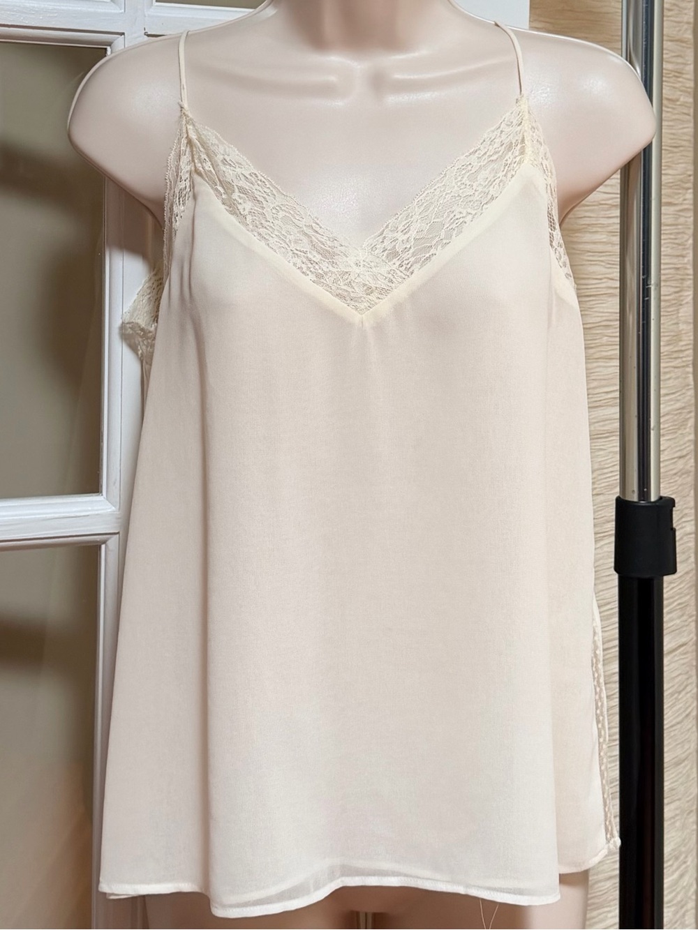 Zara Lace Trim Satin Cami Top - Cream
